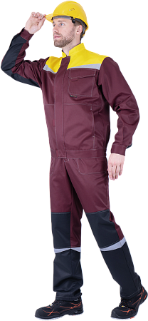 Костюм КМ-10 ЛЮКС летний, бордовый-желтый-черный (Куртка+полукомбинезон)