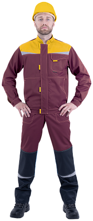 Костюм КМ-10 ЛЮКС летний, бордовый-желтый-черный (Куртка+полукомбинезон)