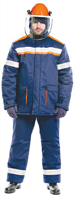 Костюм 85 кал/см2 зимний из огнезащитной ткани WORKER, (Куртка+брюки) синий/оранжевый